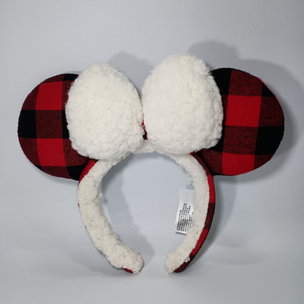RARE Disney Official Buffalo Plaid Minnie Ears Hats Sherpa Lining Red/Black